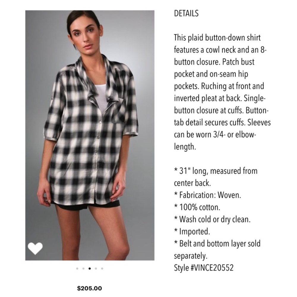 Vince Black and Gray Plaid Tunic Shirt - Picture 15 of 16